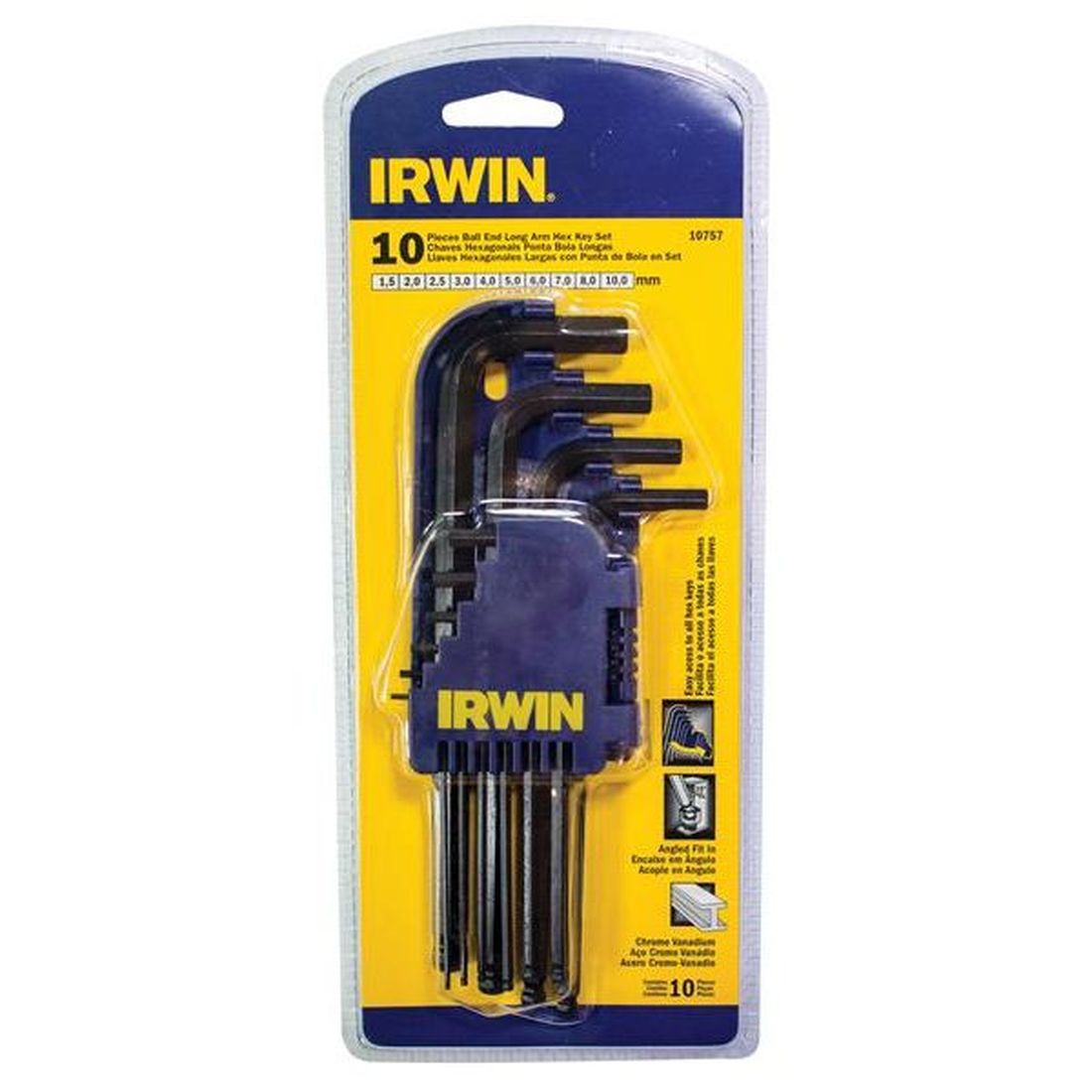 IRWIN T10757 Long Arm Ball End Hex Key Set, 10 Piece (1.5-10mm) HSS Hire