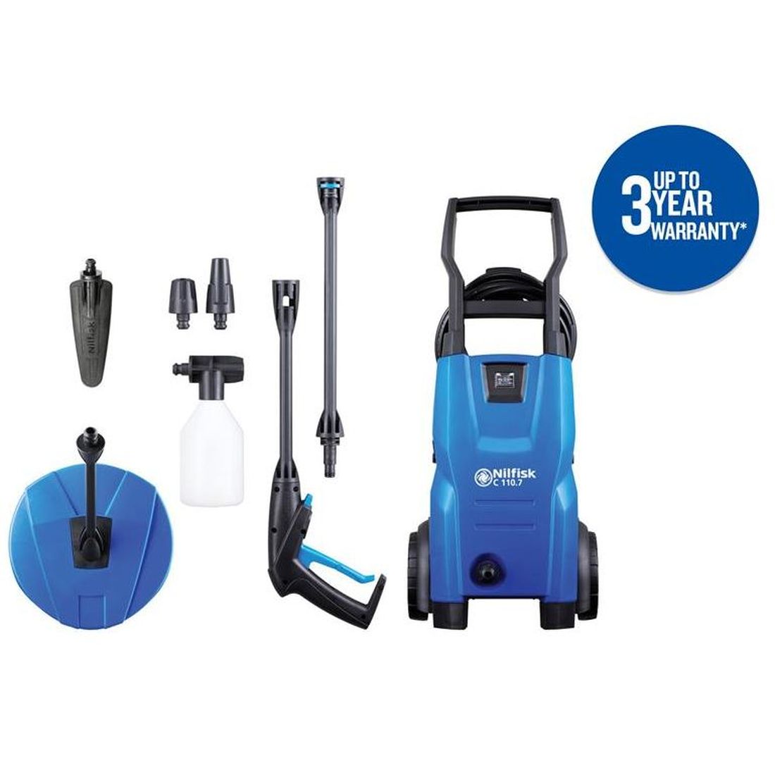 Nilfisk Alto C110.7-5 PCA X-TRA Pressure Washer with Patio Cleaner  Brush  110 bar 240V HSS Hire