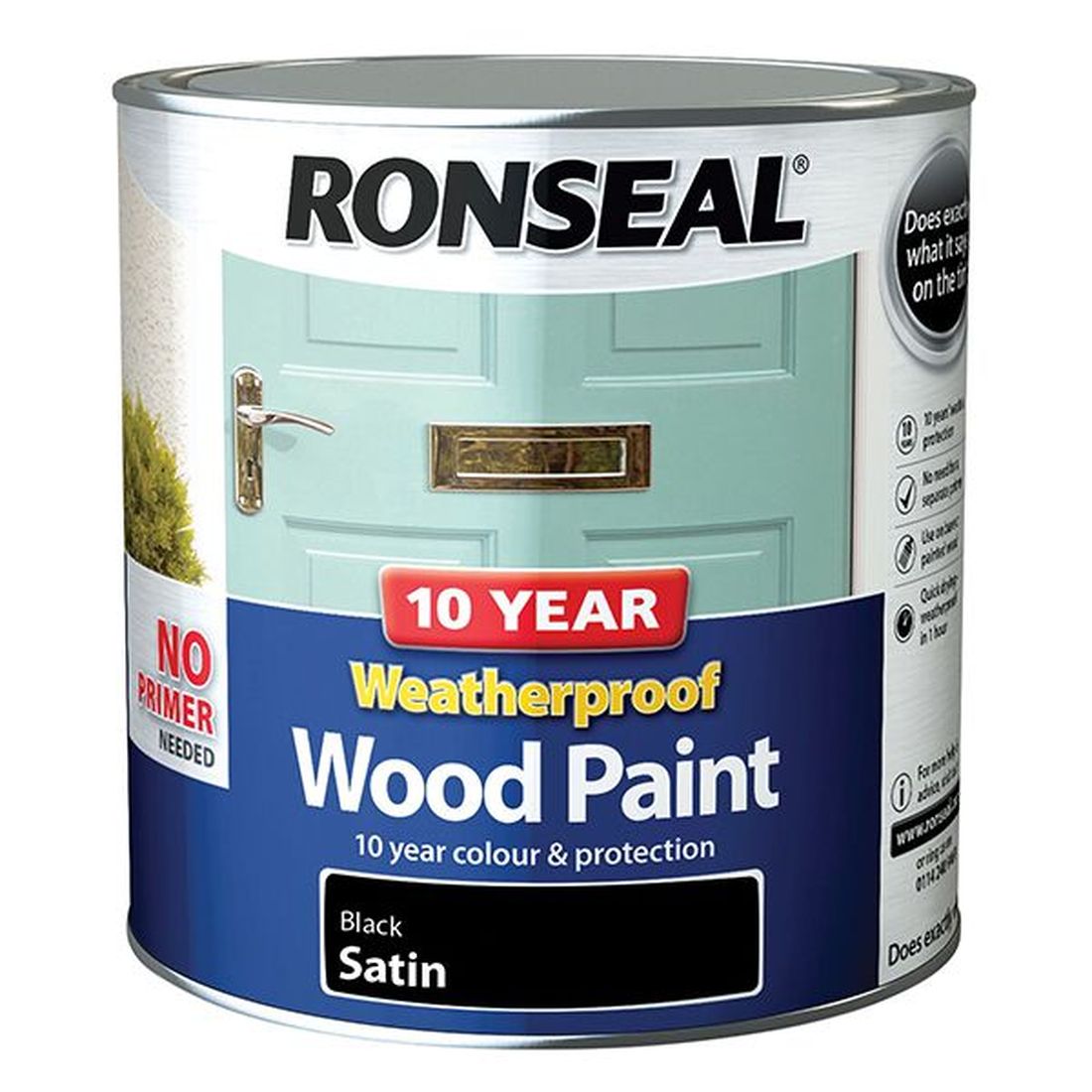 Ronseal 10 Year Weatherproof Wood Paint Black Satin 2.5 litre                           